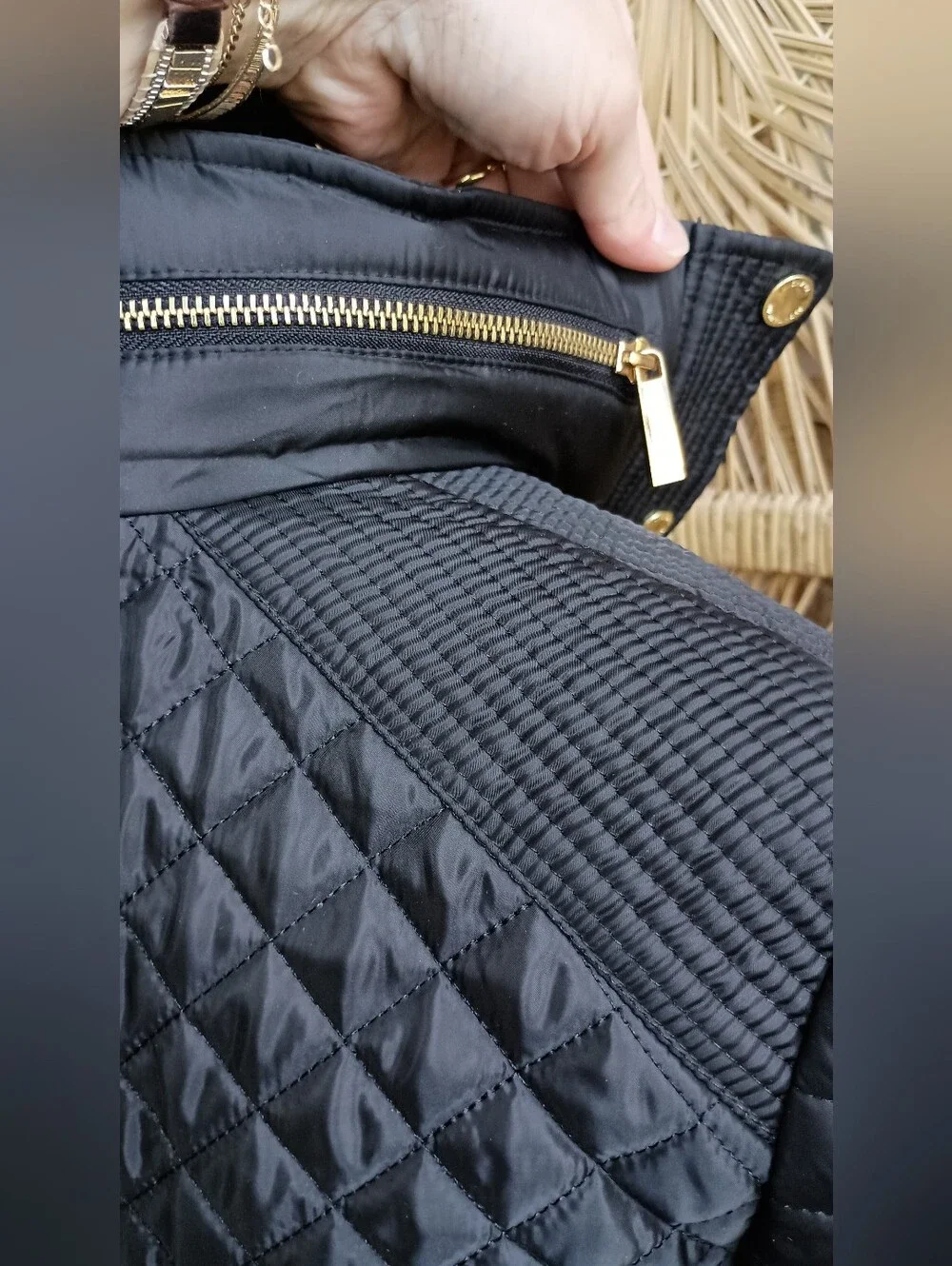 Michael Kors Black Quilted Puffer Jacket with Gold Hardware_M